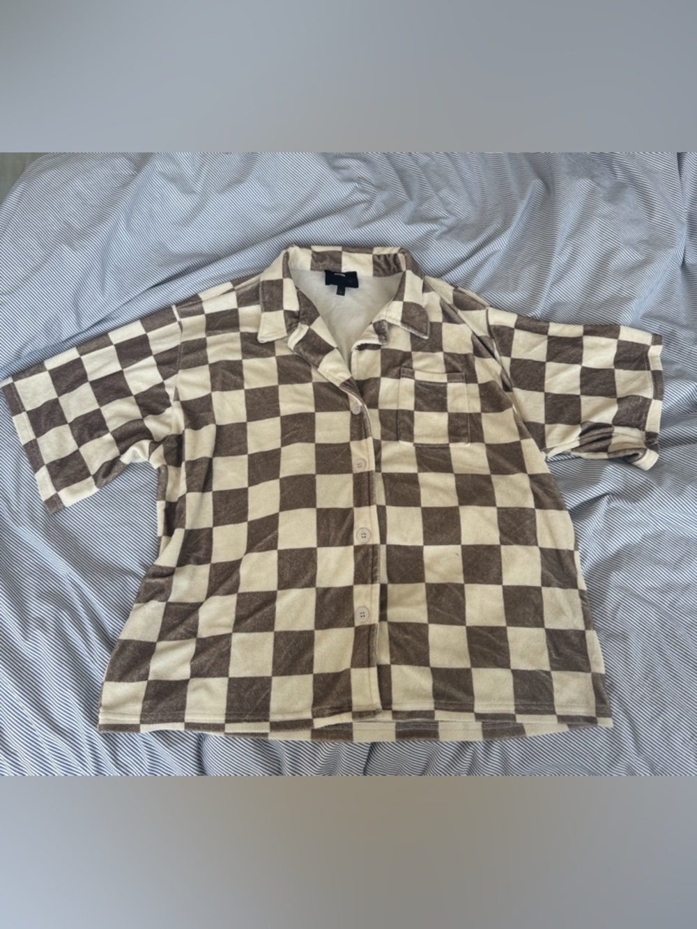 ONA Relaxed Checkered Short-Sleeve Shirt - Brown & Cream